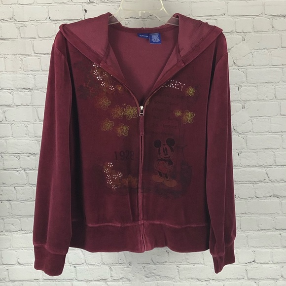 HOODIE - Women's Disney with Mickey Mouse velvety burgundy hoodie. Size large. - Picture 1 of 15